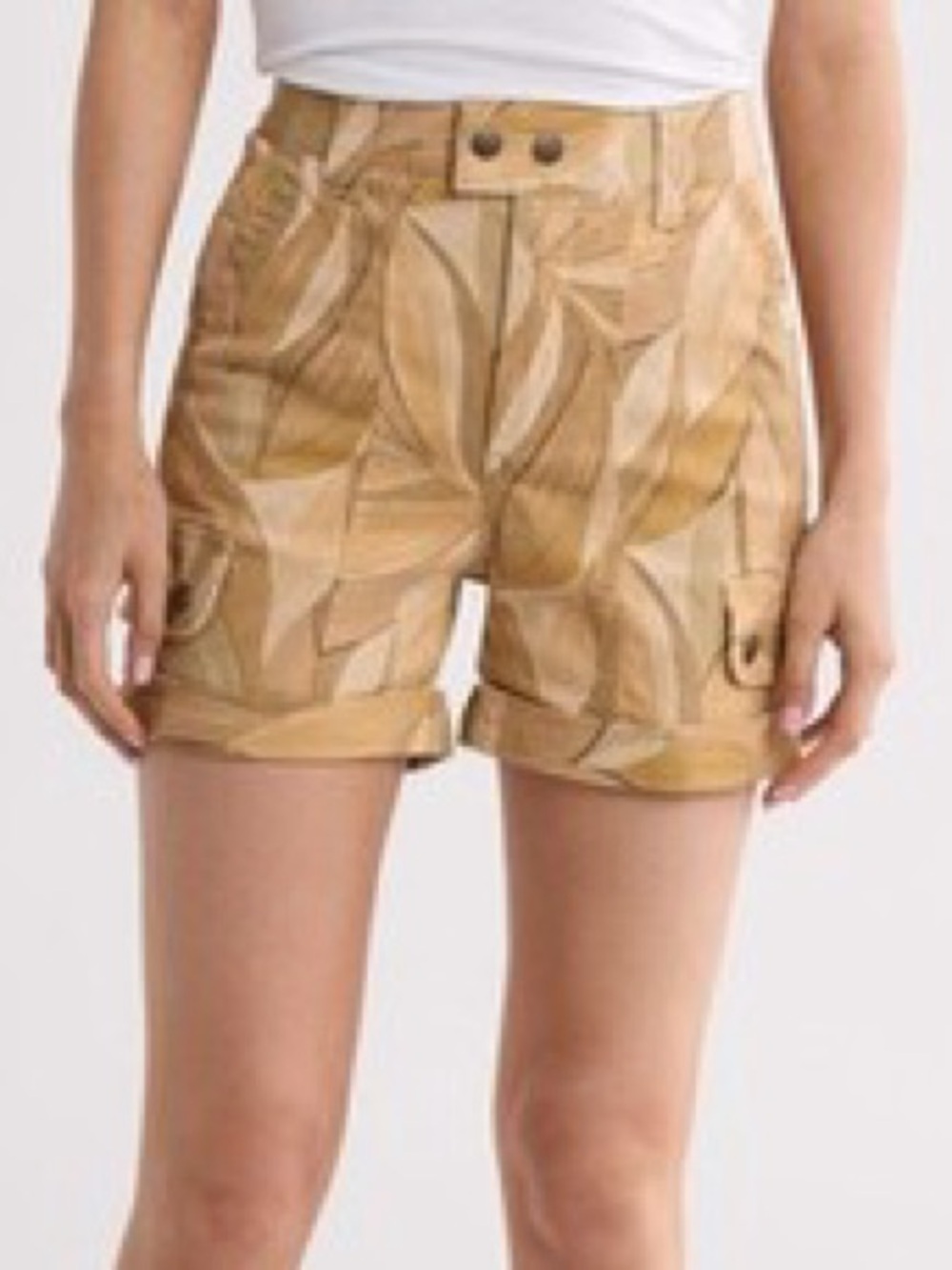 Democracy Tan & Cream Printed High-Rise Utility Cargo Shorts
